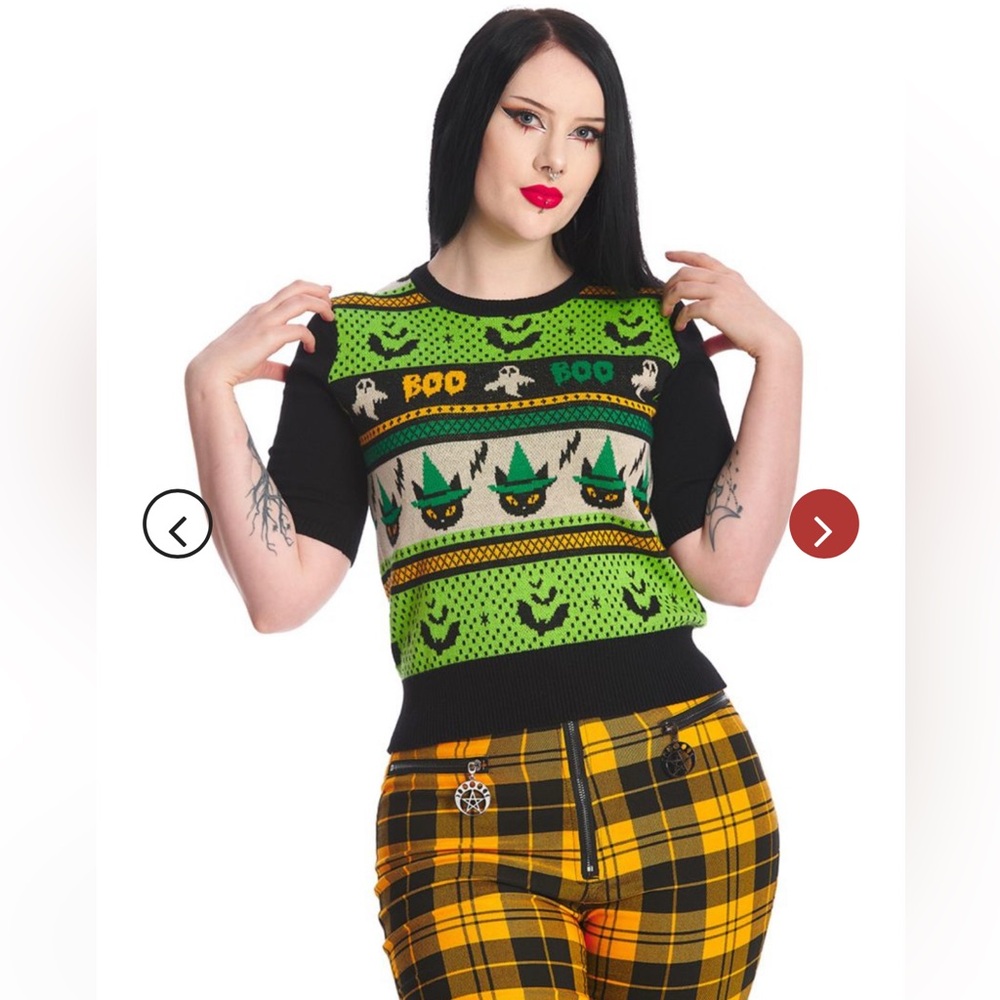 NWT Banned Retro Spooky Boo Green and Black Sweater Jumper M